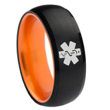 8mm Medical Alert Dome Black Orange Personalized Tungsten Rings
