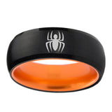 8mm Spiderman Dome Black Orange Tungsten Band Rings