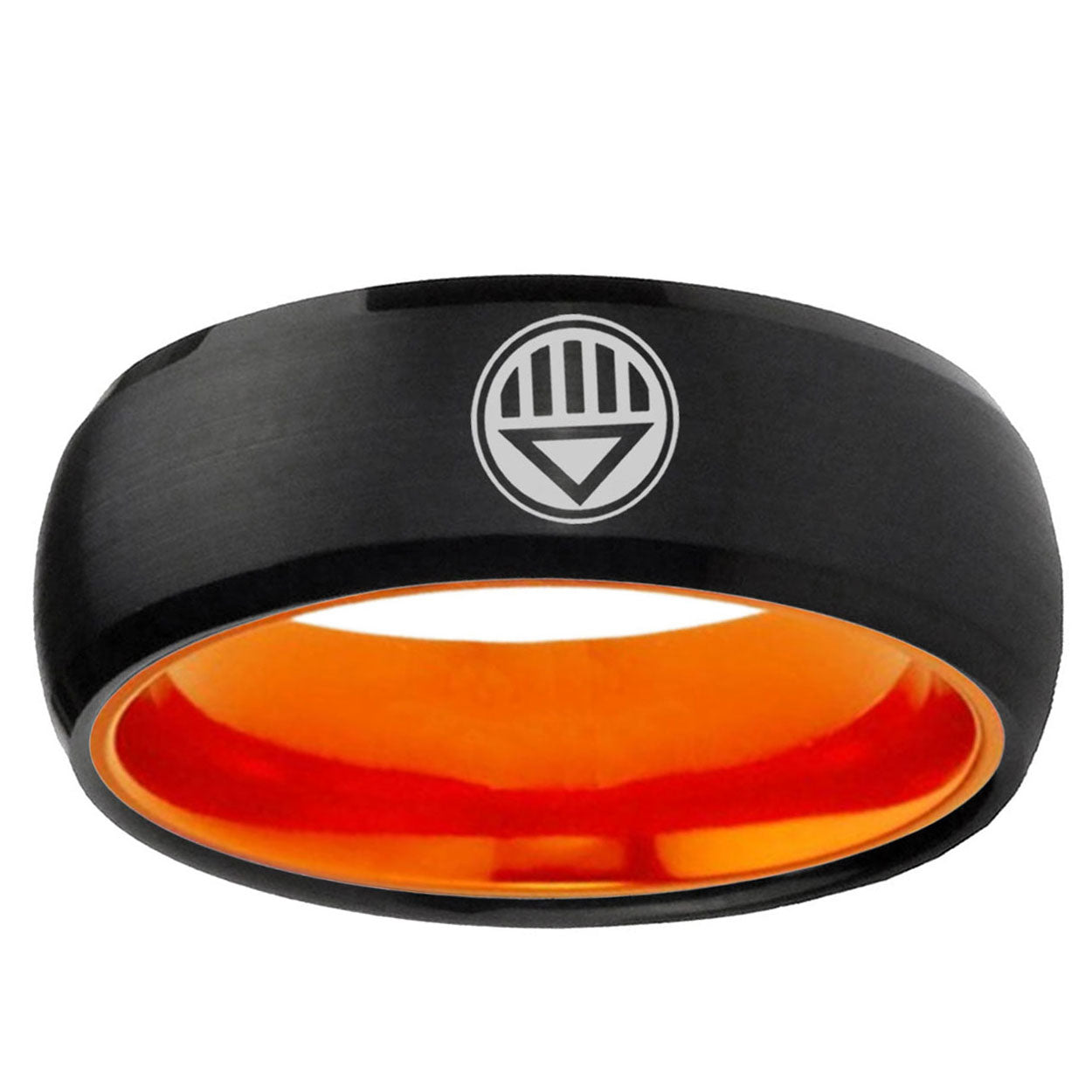 Lantern Corps Dome Black And Orange Tungsten Mens Bands