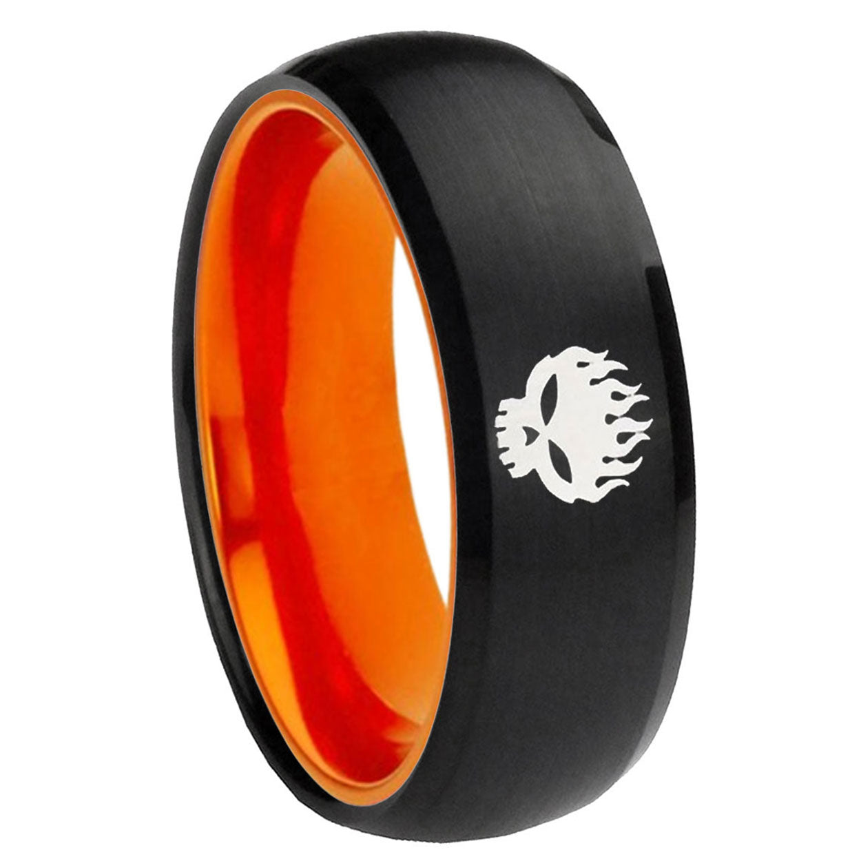 8mm Offspring Dome Black And Orange Tungsten Men's Wedding Band