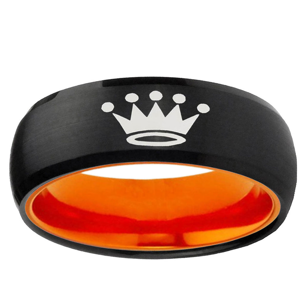 Crown Dome Black And Orange Tungsten Men's Wedding Ring