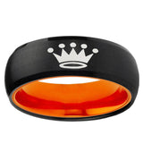 Crown Dome Black And Orange Tungsten Carbide Men's Wedding Ring