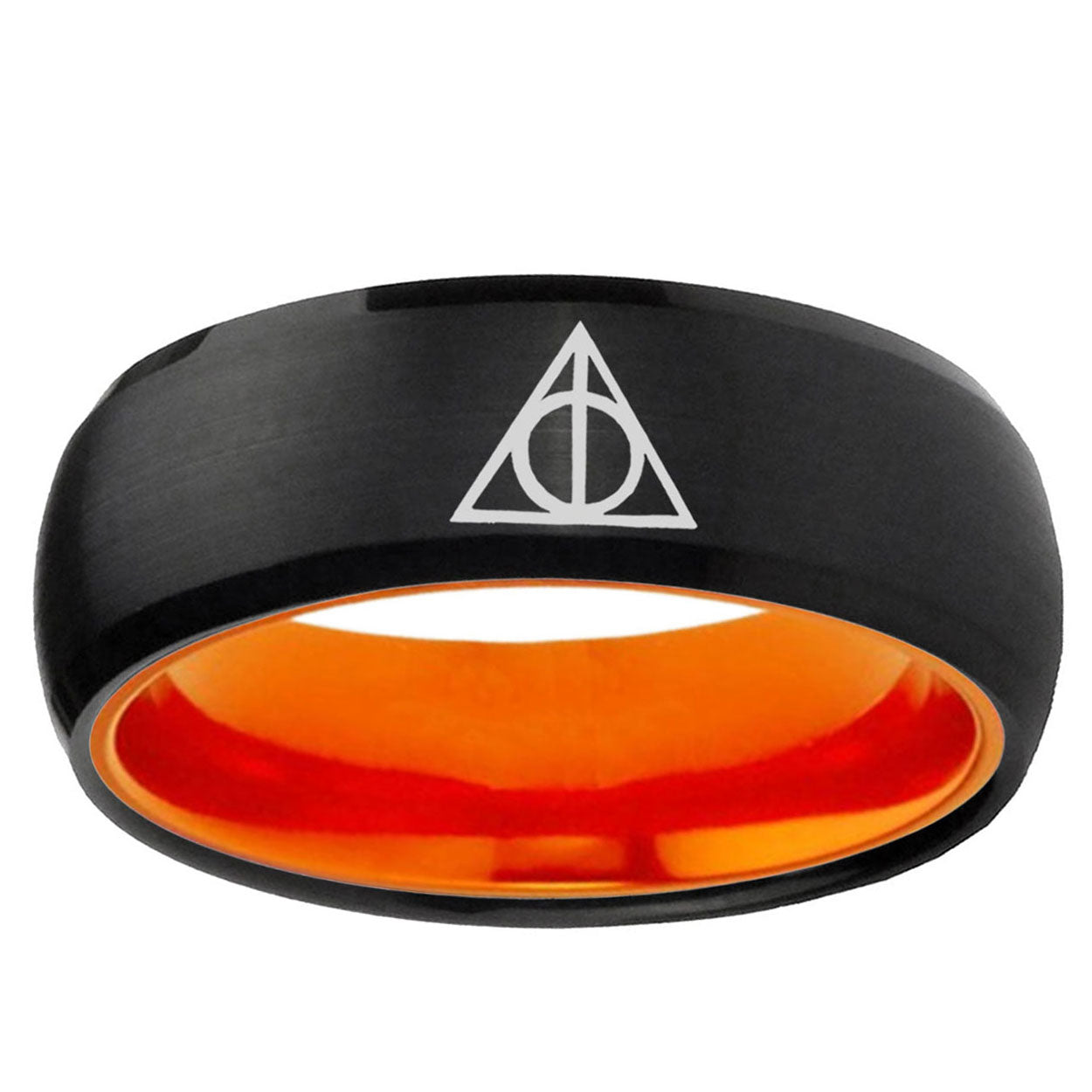 Deathly Hallows Dome Black Orange Tungsten Custom Ring