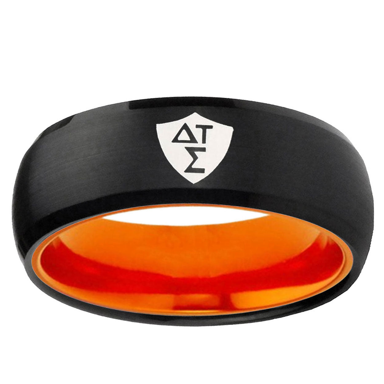 Greek CTR Dome Black And Orange Tungsten Wedding Band Men's