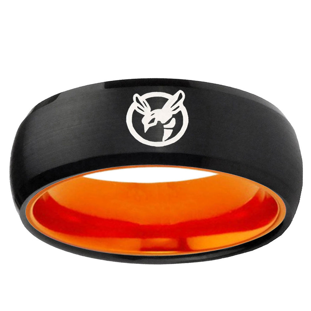 Honey Bee Dome Black And Orange Tungsten Wedding Band Ring