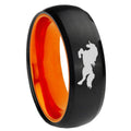 8mm Horse Dome Black And Orange Tungsten Wedding Bands Ring