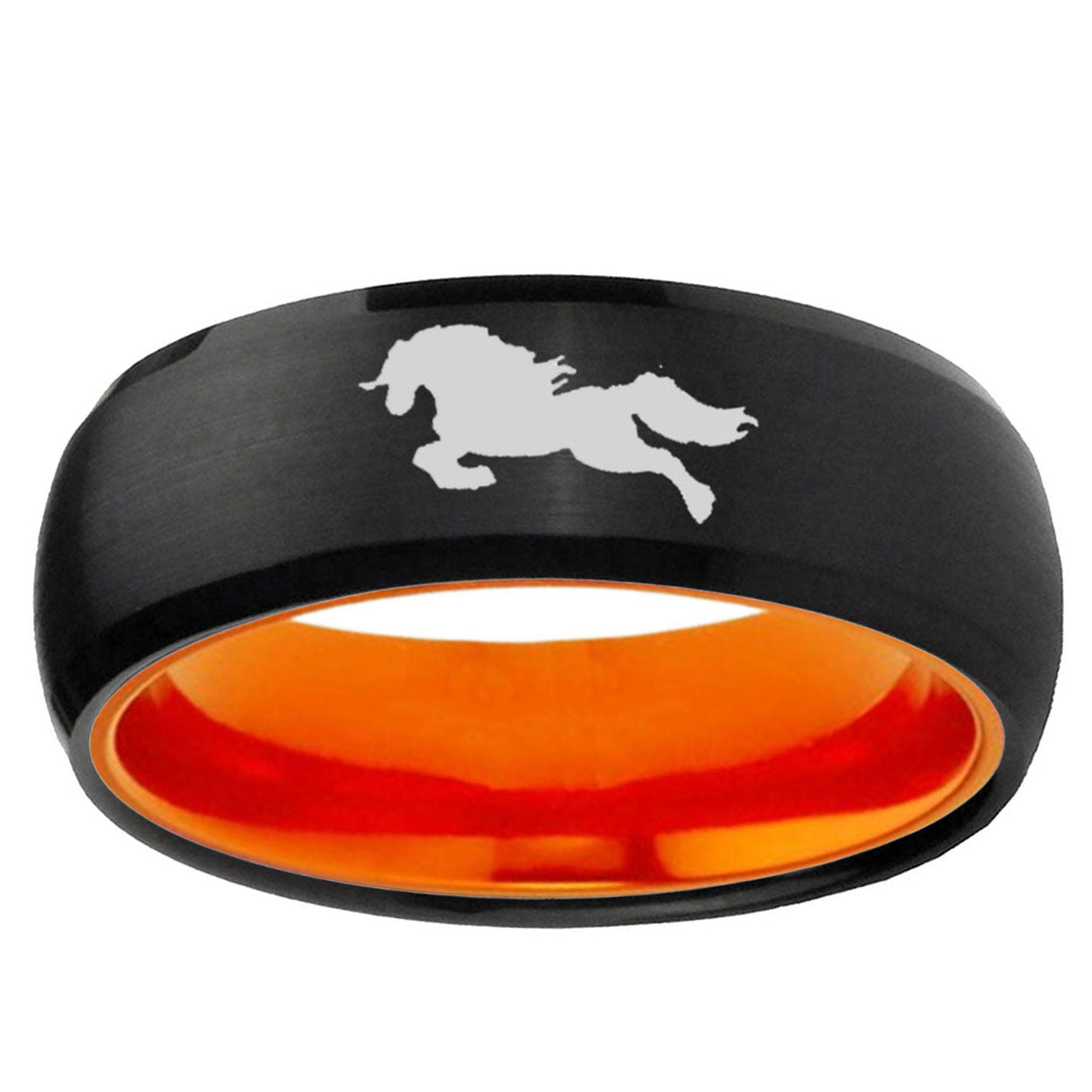 Horse Dome Black And Orange Tungsten Wedding Bands Ring