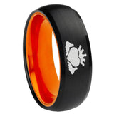 8mm Claddagh Design Dome Black And Orange Tungsten Carbide Anniversary Ring