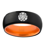 8mm Iron Man Art Reactor Dome Black Orange Mens Tungsten Jewelry