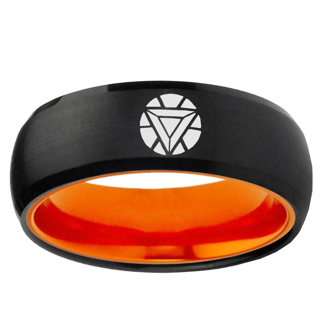 Iron Man Art Reactor Dome Black Orange Mens Tungsten Ring
