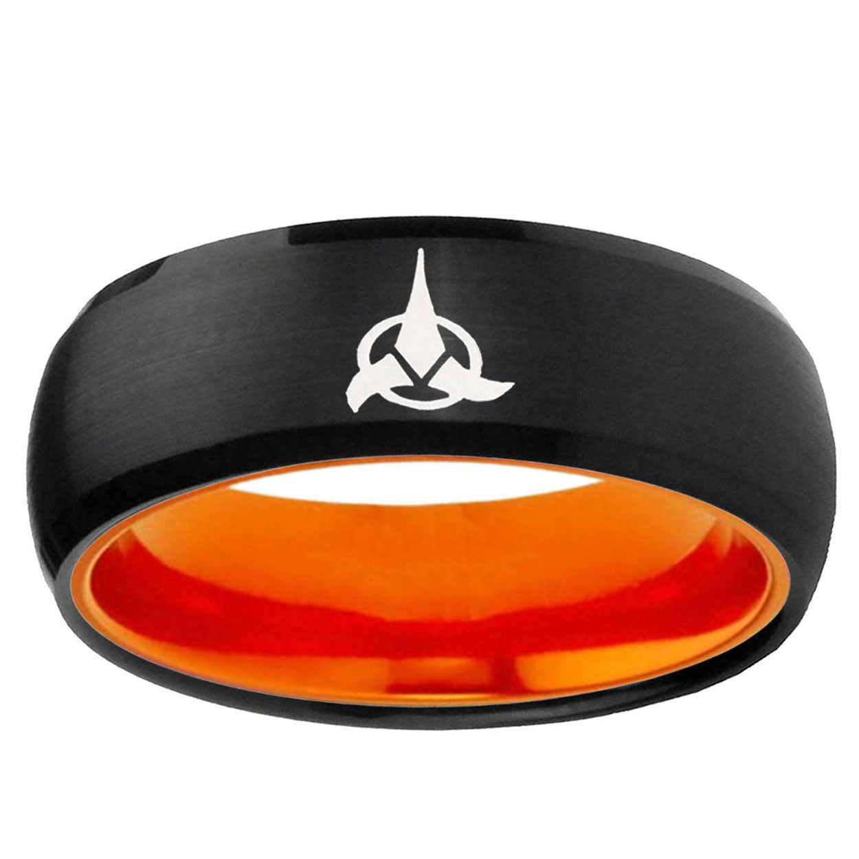 Klingon Dome Black And Orange Tungsten Engraved Ring