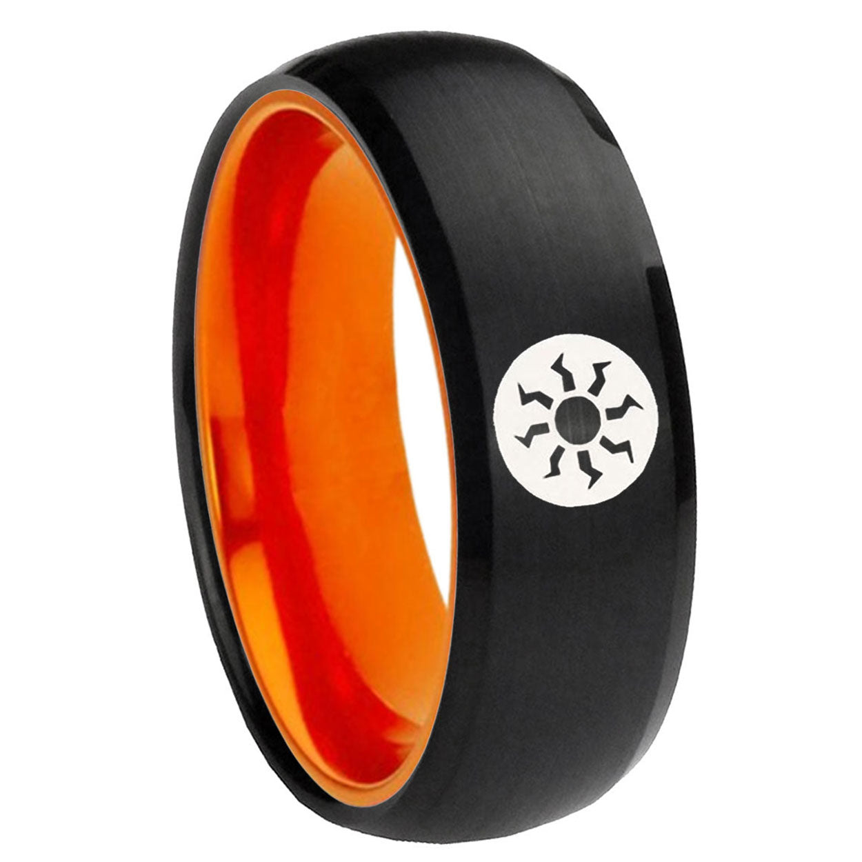 8mm Magic The Gathering Dome Black Orange Tungsten Ring