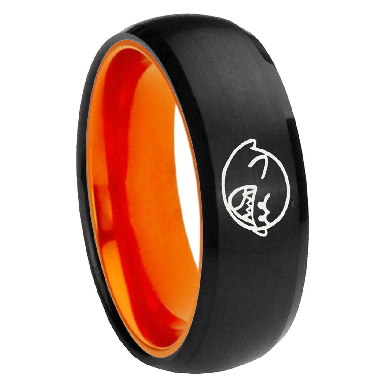 8mm Mario Boo Ghost Dome Black Orange Tungsten Ring For Men