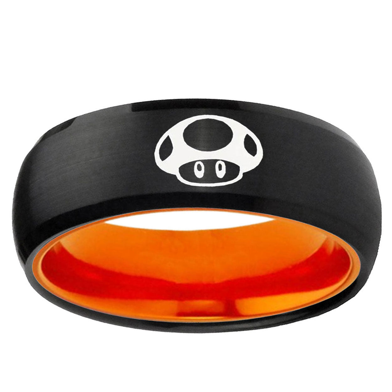Mario Mushroom Dome Black Orange Tungsten Mens Bands Ring