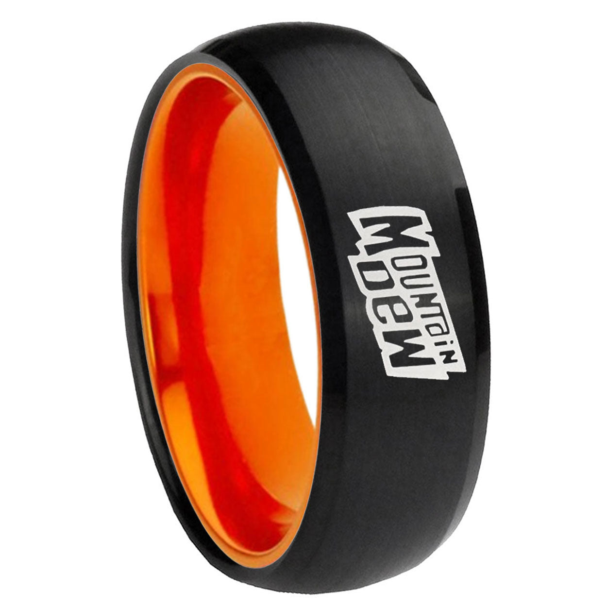 8mm Mountain Dew Dome Black Orange Tungsten Mens Promise Ring