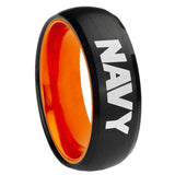 8mm Navy Dome Black And Orange Tungsten Carbide Men's Wedding Band