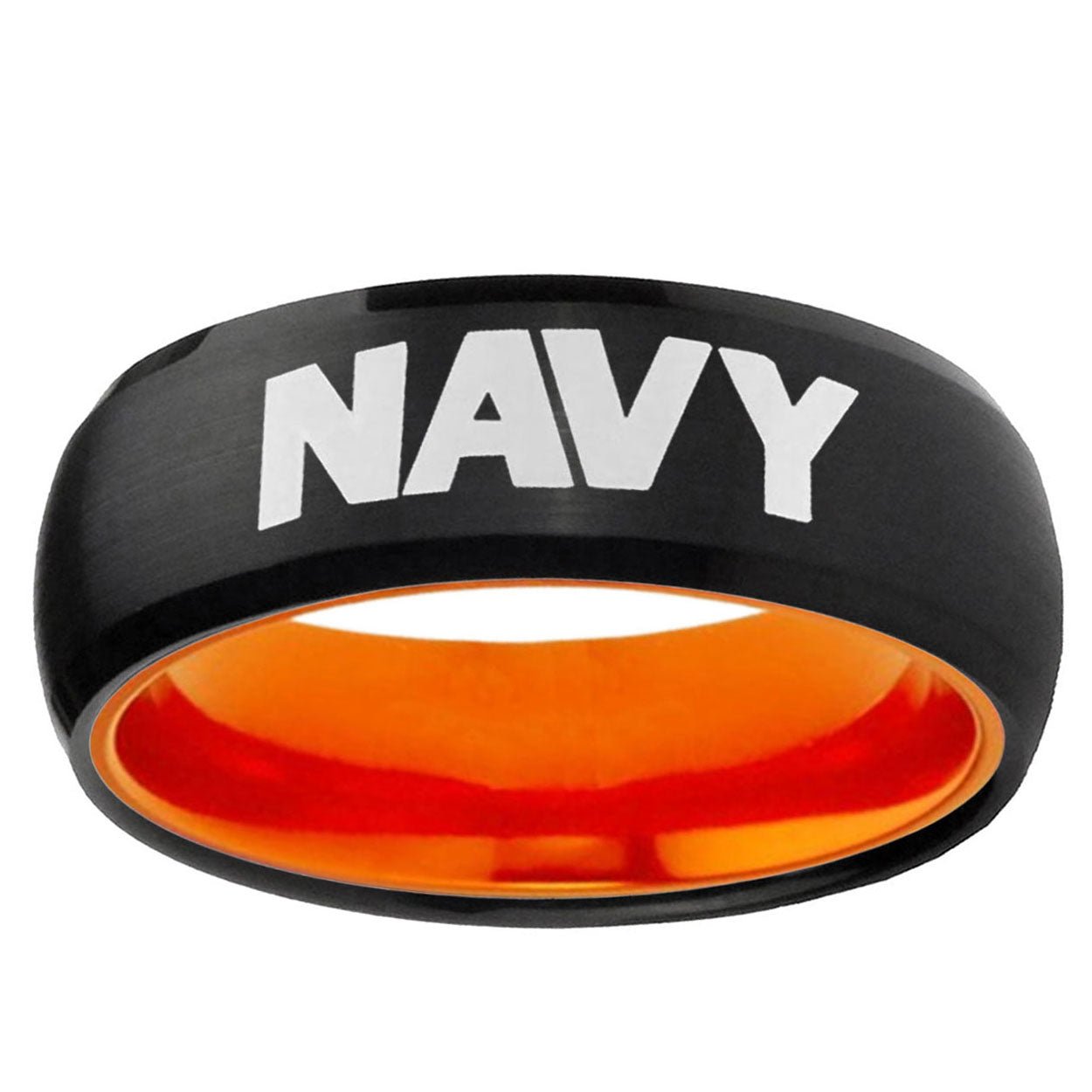 Navy Dome Black And Orange Tungsten Men's Wedding Band