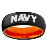 Navy Dome Black And Orange Tungsten Carbide Men's Wedding Band