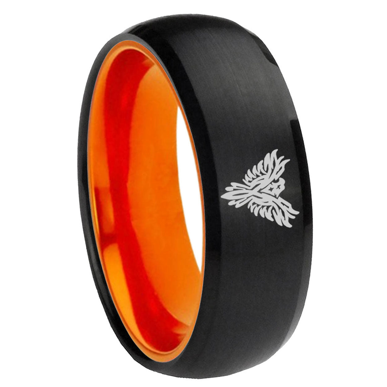 8mm Phoenix Dome Black And Orange Tungsten Carbide Men's Ring