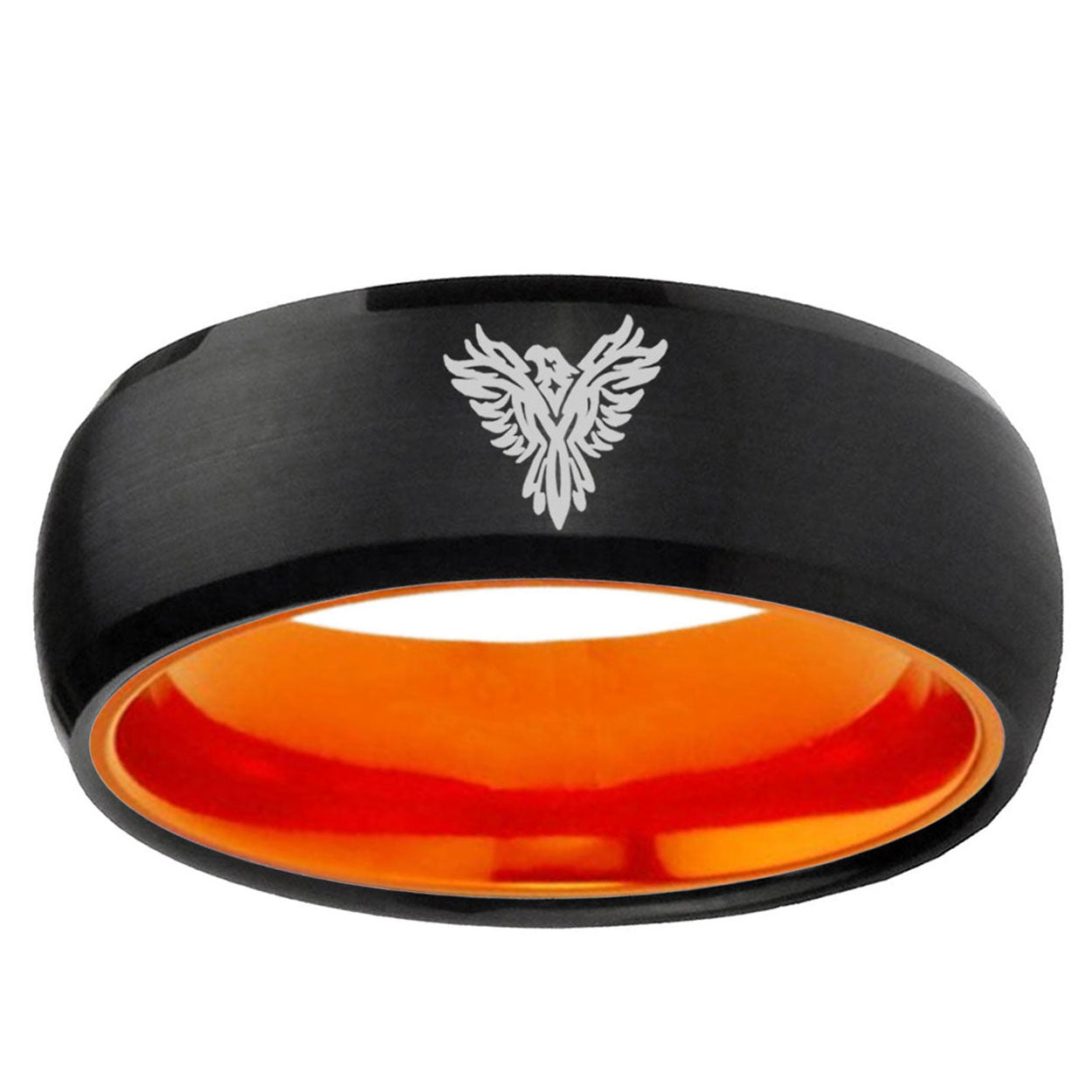 Phoenix Dome Black And Orange Tungsten Carbide Men's Ring