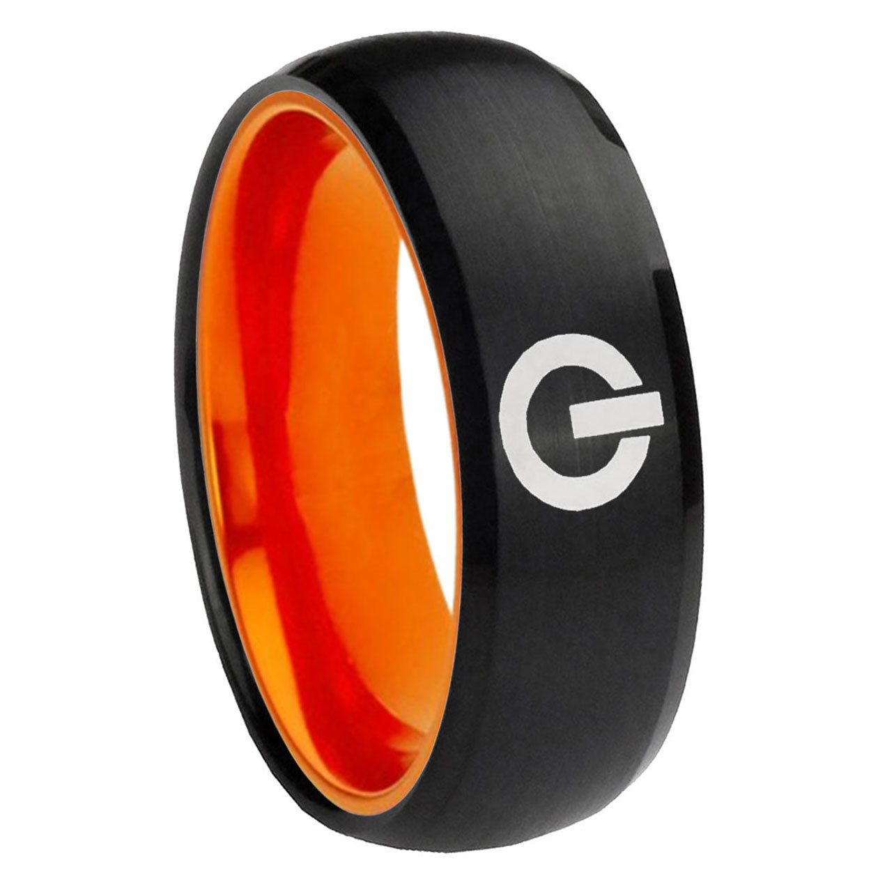 8mm Power Dome Black And Orange Tungsten Men's Ring Engraved