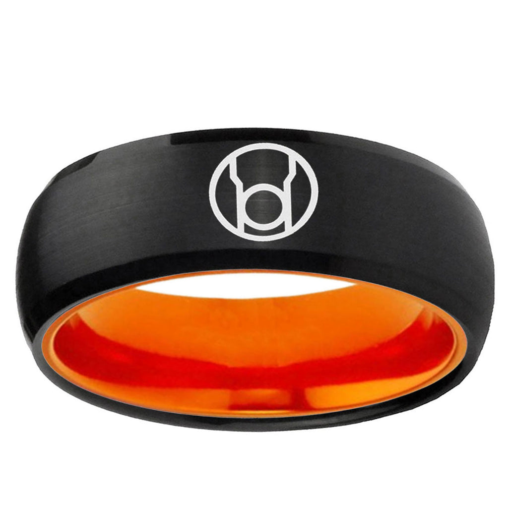 Red Lantern Dome Black Orange Mens Tungsten Wedding Band