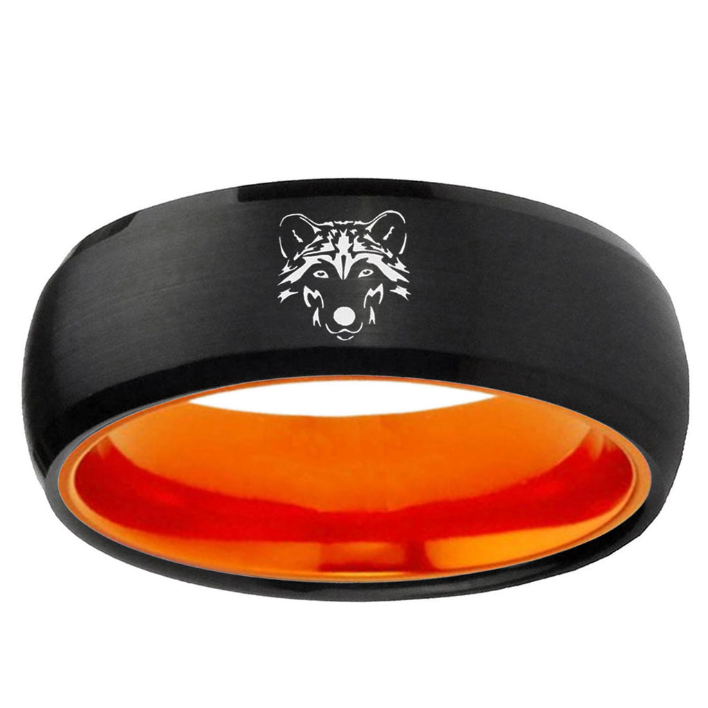 Wolf Dome Black And Orange Tungsten Carbide Bands Ring
