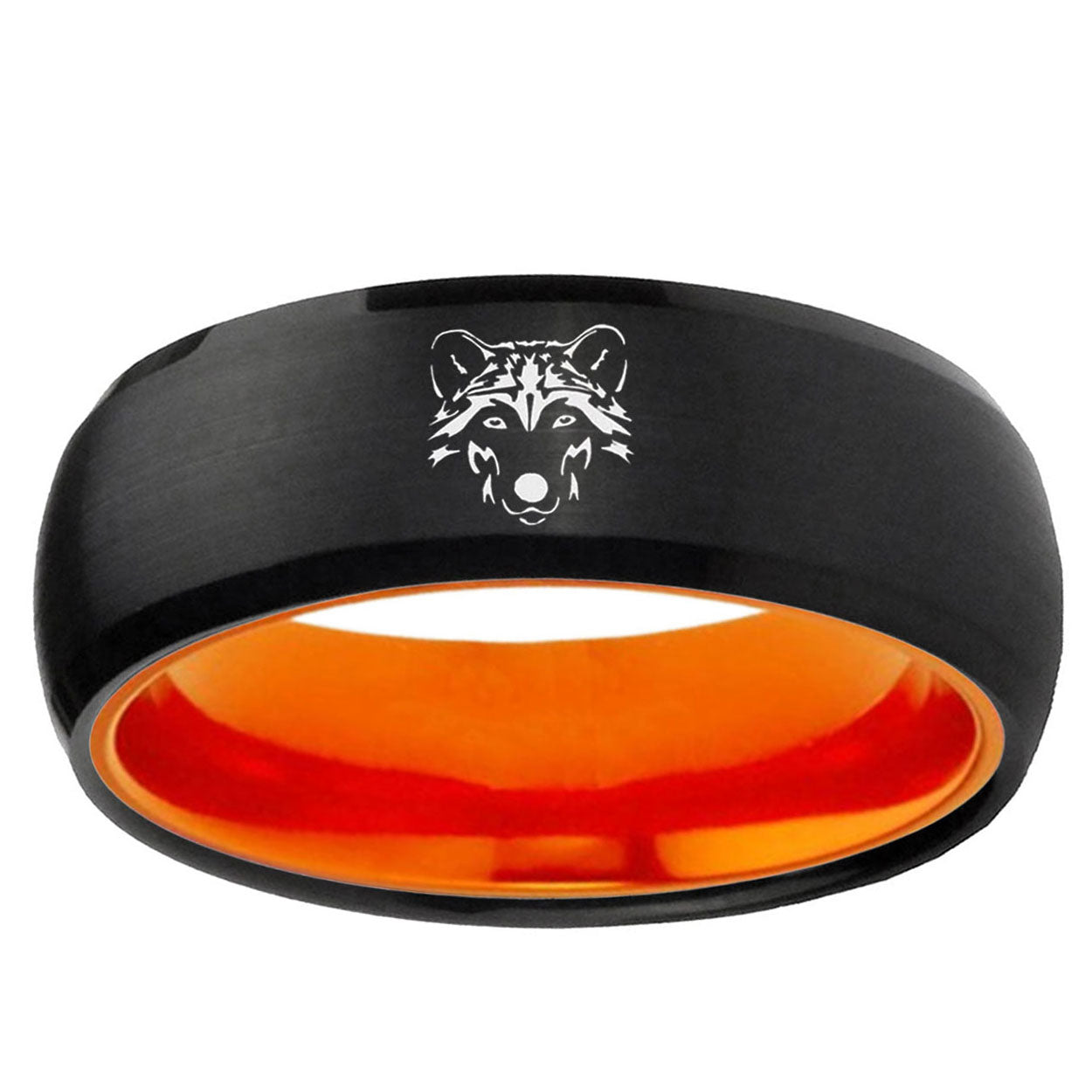 Wolf Dome Black And Orange Tungsten Carbide Bands Ring
