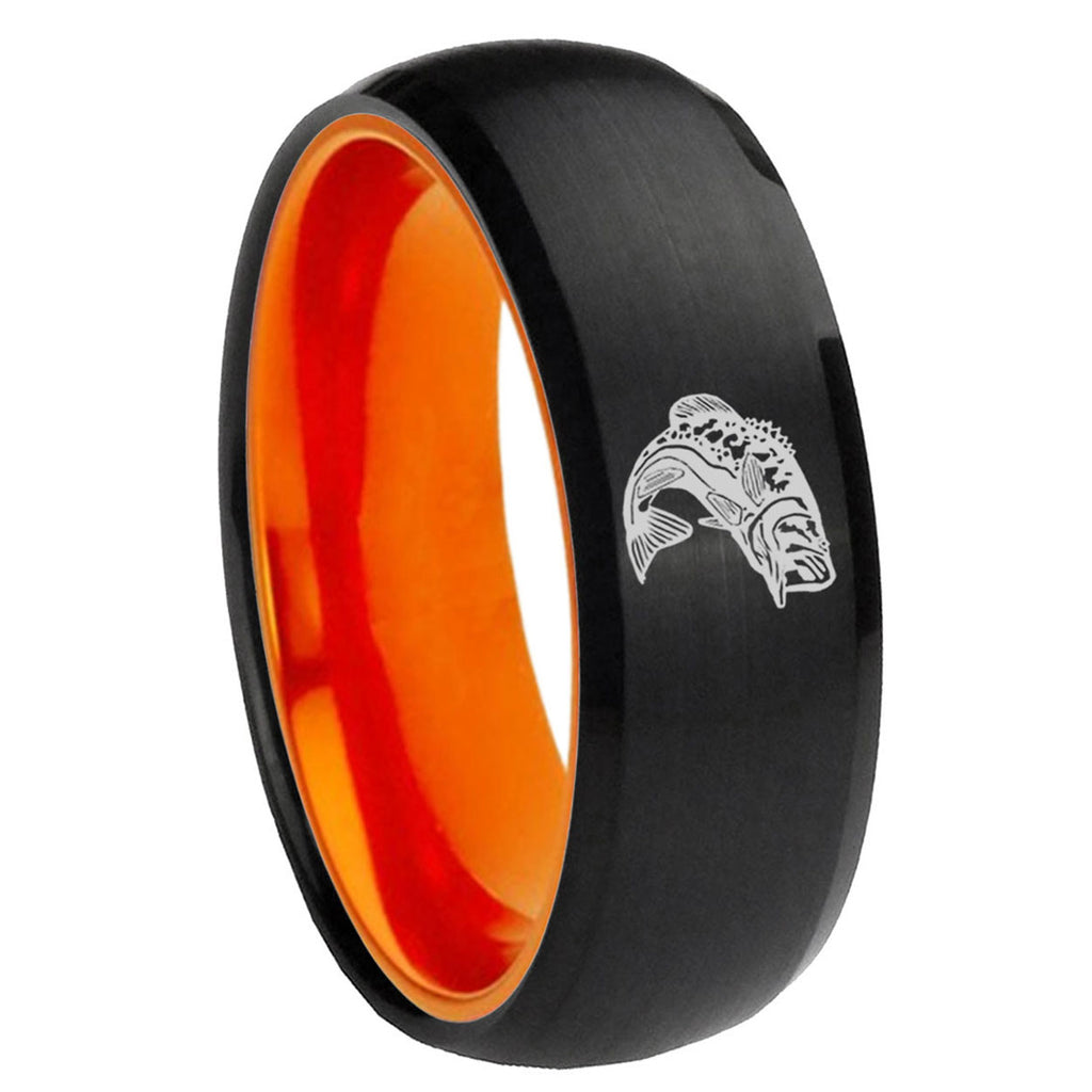 8mm Fishing Dome Black And Orange Tungsten Promised Ring