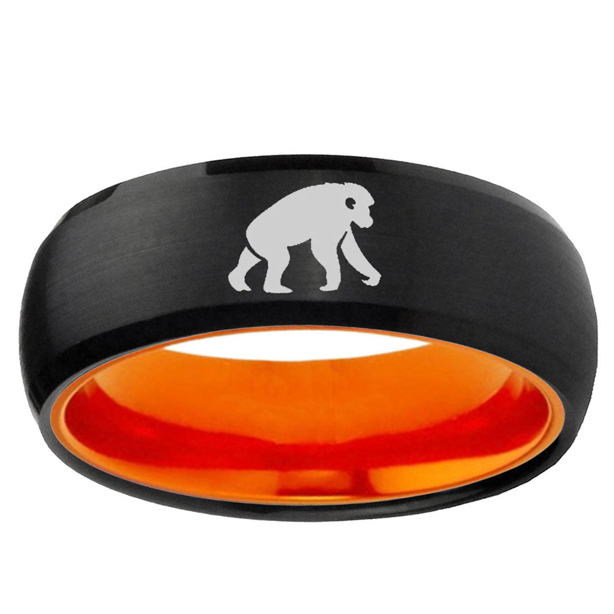 Chimpanzee Dome Black And Orange Tungsten Custom Ring