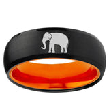 Elephant Dome Black And Orange Tungsten Band Ring