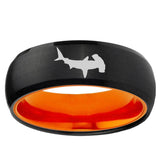 Hammerhead Shark Dome Black And Orange Tungsten Ring