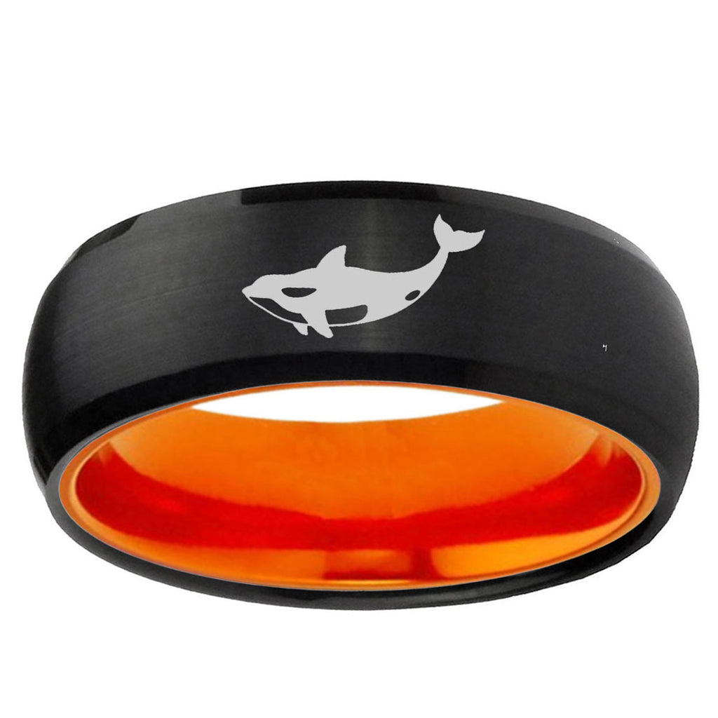 Keller Whale Dome Black And Orange Tungsten Men's Ring