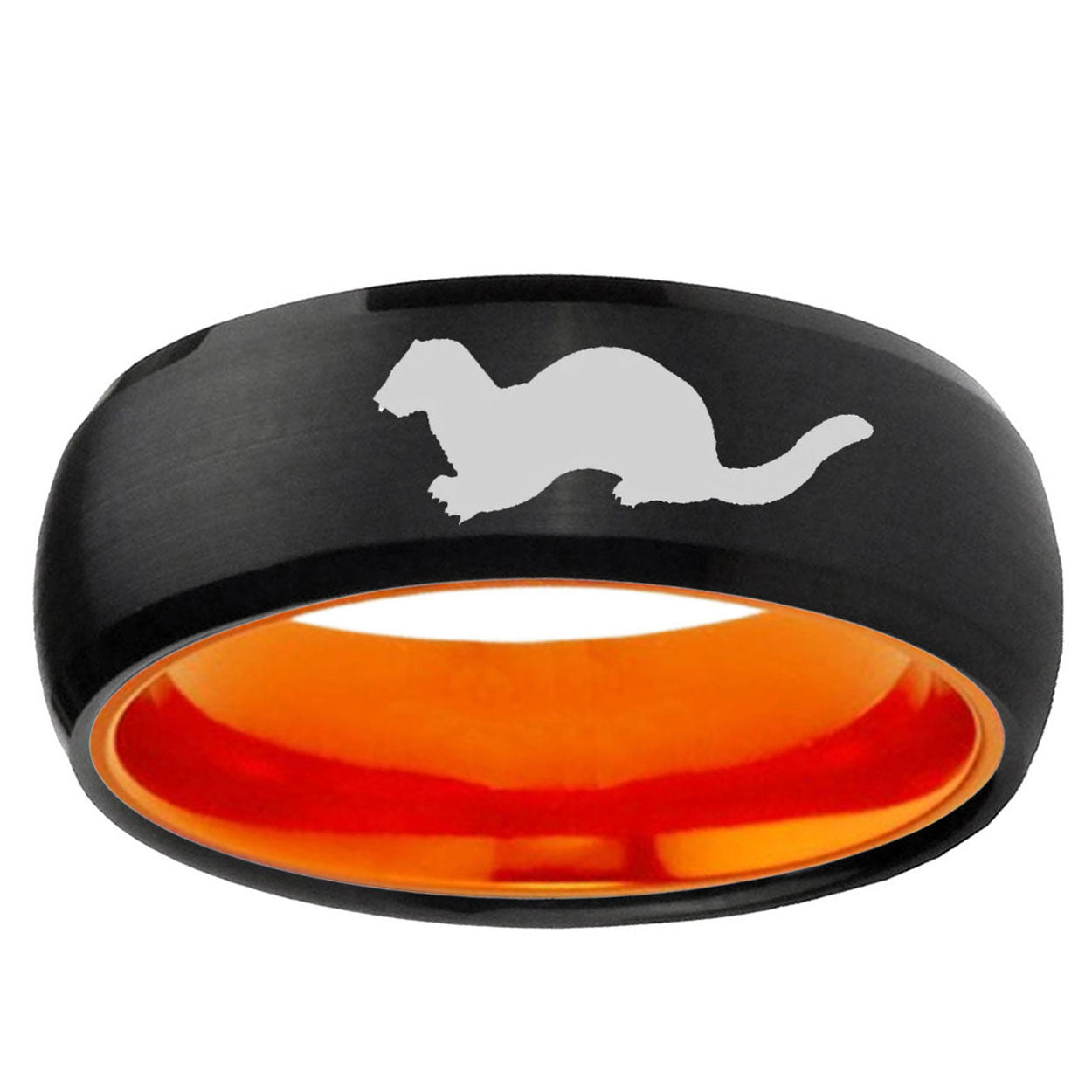 Otter Dome Black And Orange Tungsten Men's Wedding Ring