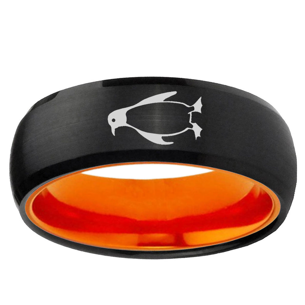 Penguin Dome Black And Orange Tungsten Engagement Ring