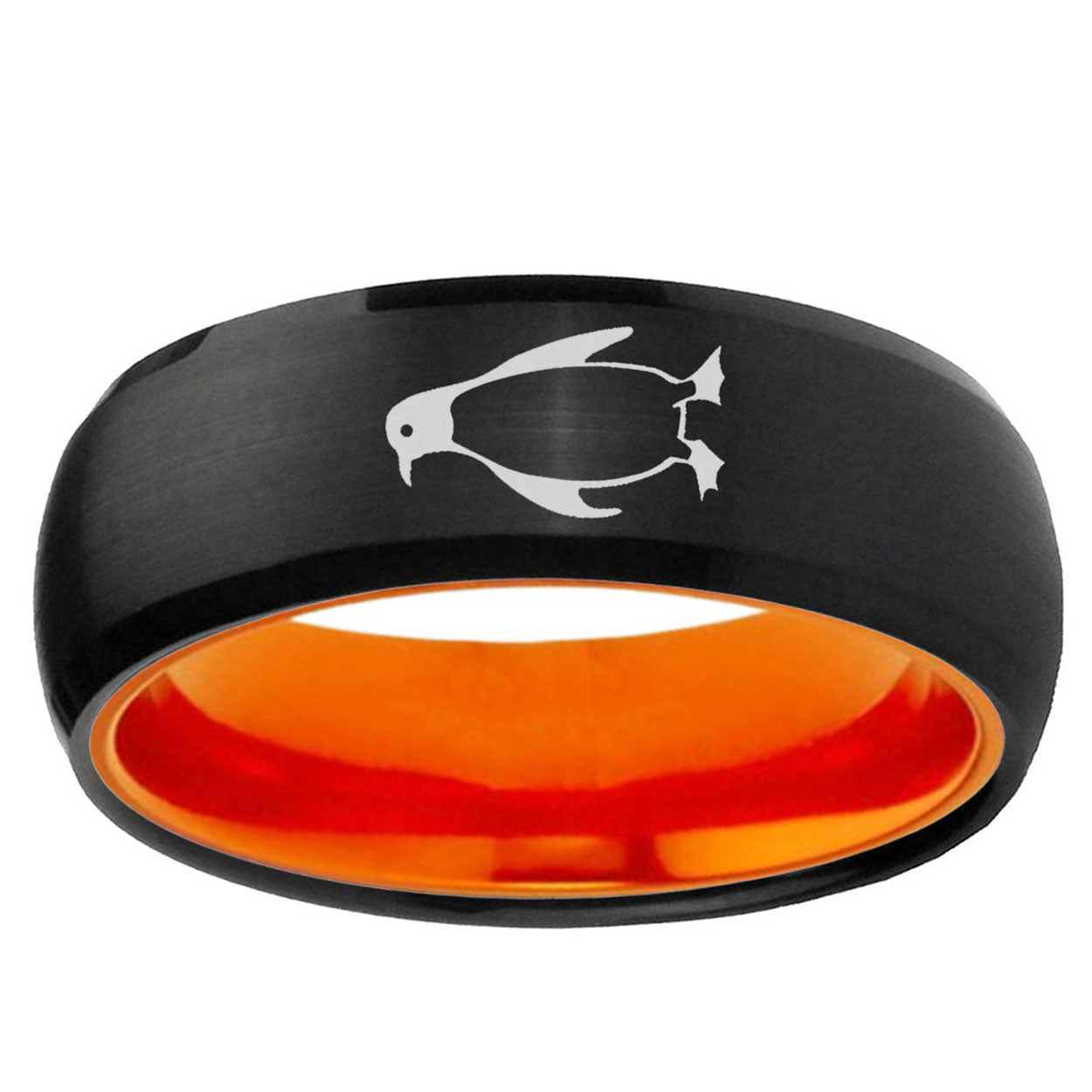 Penguin Dome Black And Orange Tungsten Engagement Ring