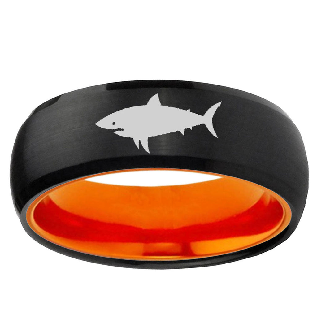 Shark Dome Black And Orange Tungsten Carbide Promised Ring