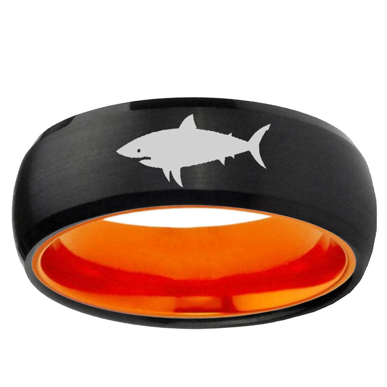Shark Dome Black And Orange Tungsten Carbide Promised Ring