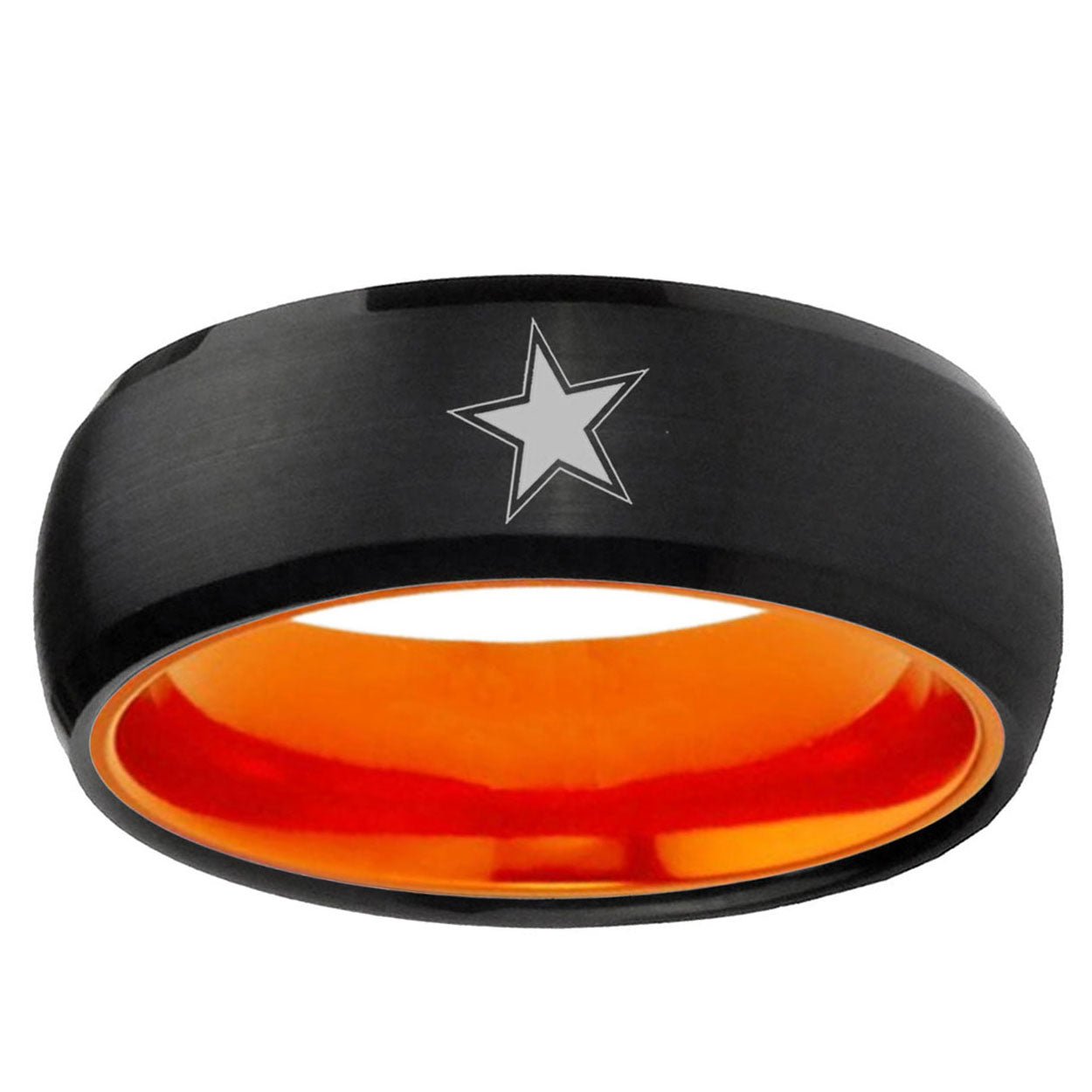 Cowboys Star Dome Black And Orange Tungsten Men's Ring