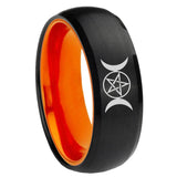 8mm Triple Moon Dome Black And Orange Tungsten Carbide Men's Band