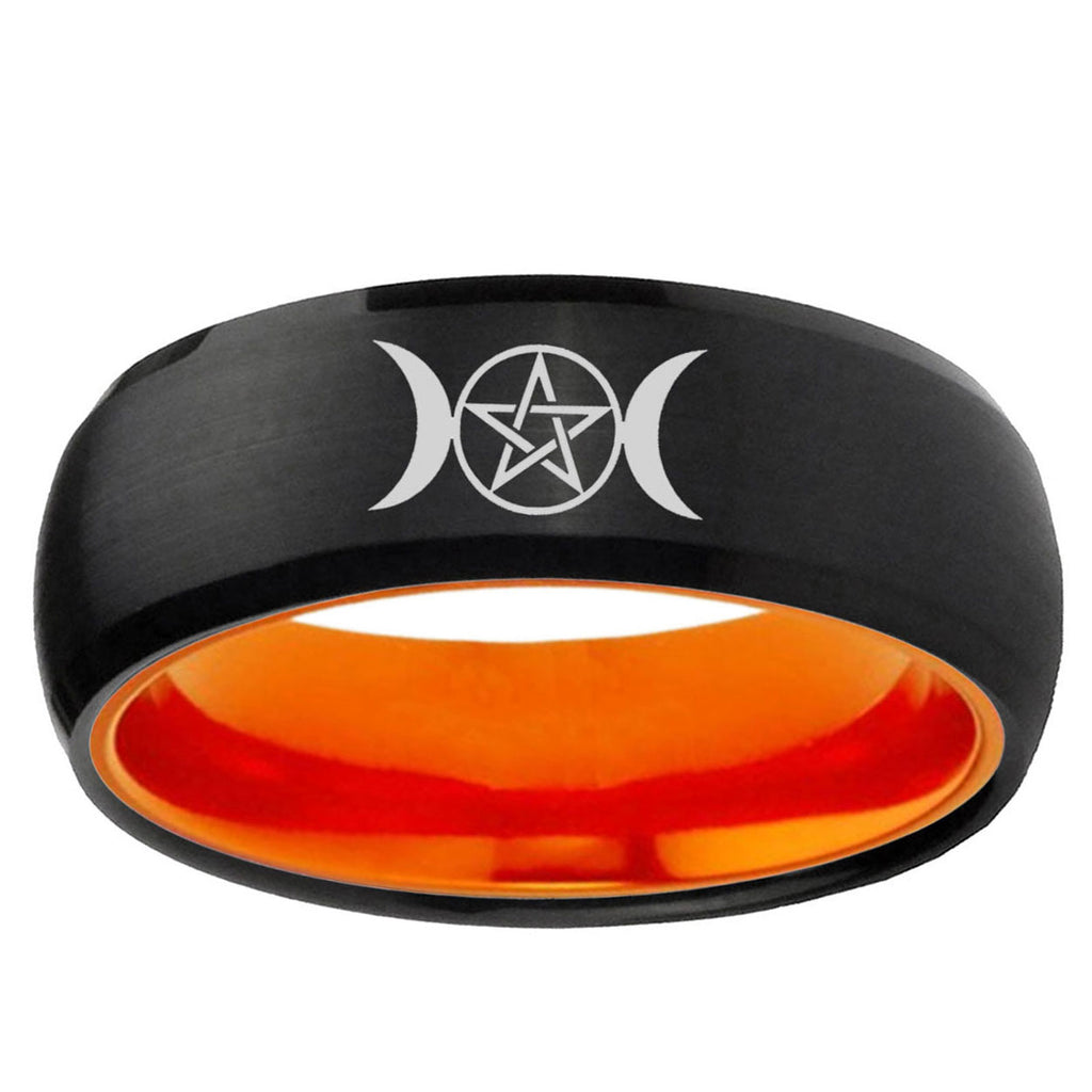 Triple Moon Dome Black And Orange Tungsten Men's Band