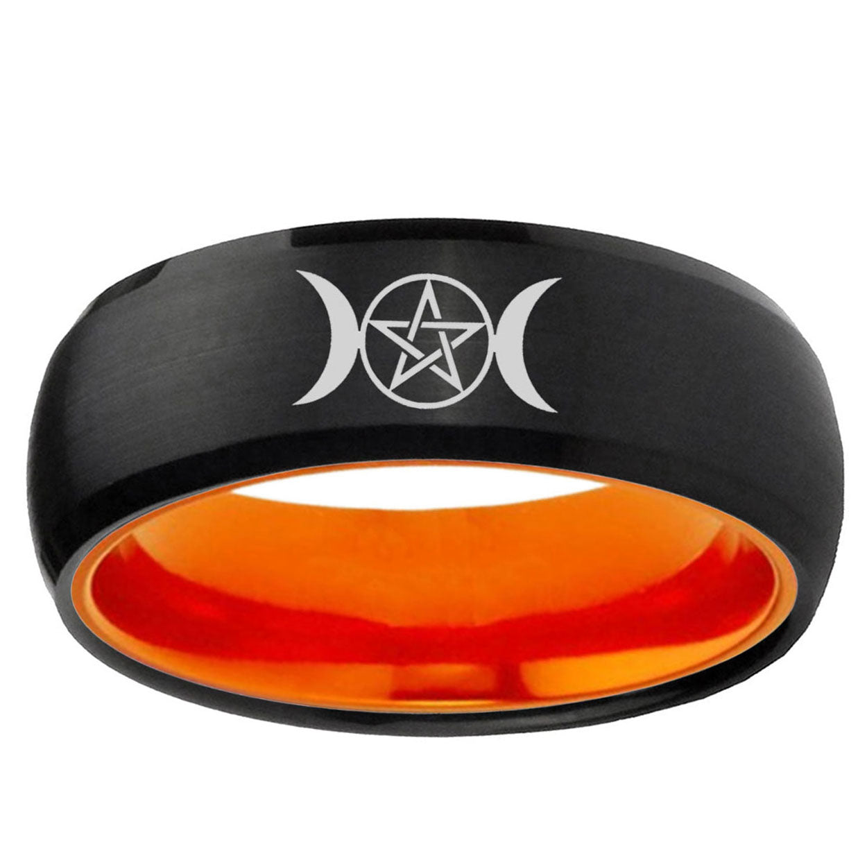 Triple Moon Dome Black And Orange Tungsten Men's Band