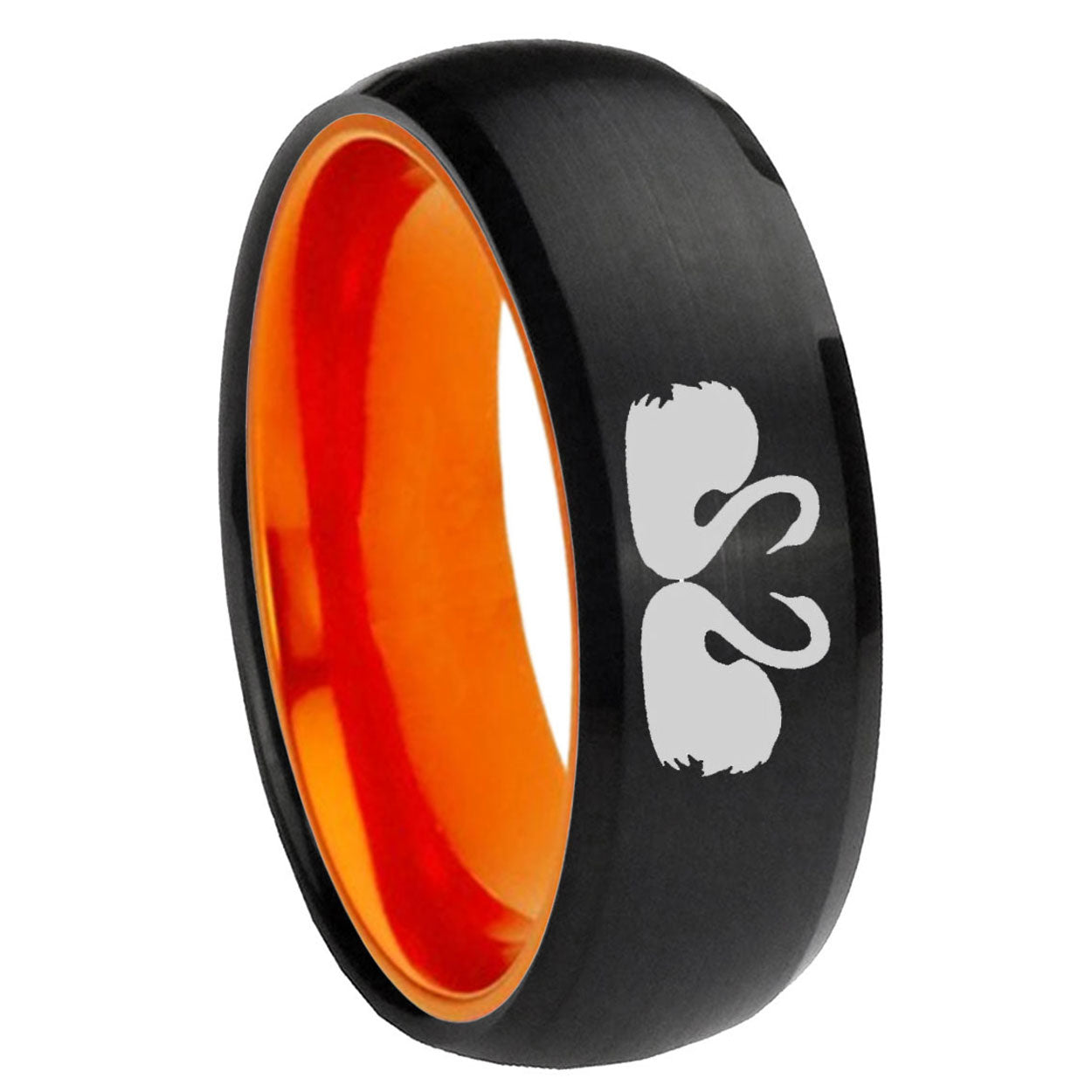8mm Swans Design Dome Black And Orange Tungsten Wedding Ring