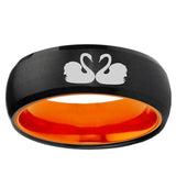 Swans Design Dome Black And Orange Tungsten Carbide Wedding Ring