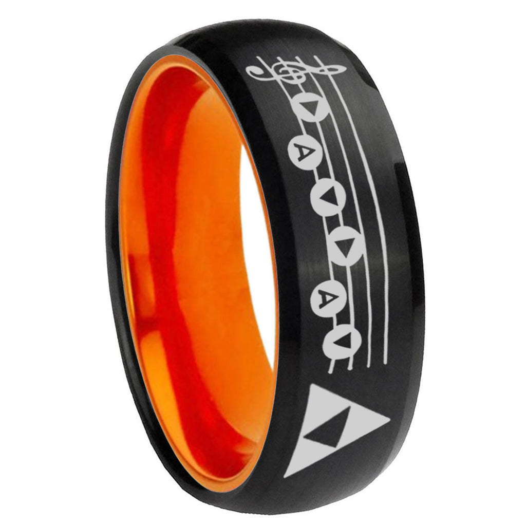 8mm Ocarina Songs Zelda Dome Black Orange Mens Tungsten Ring