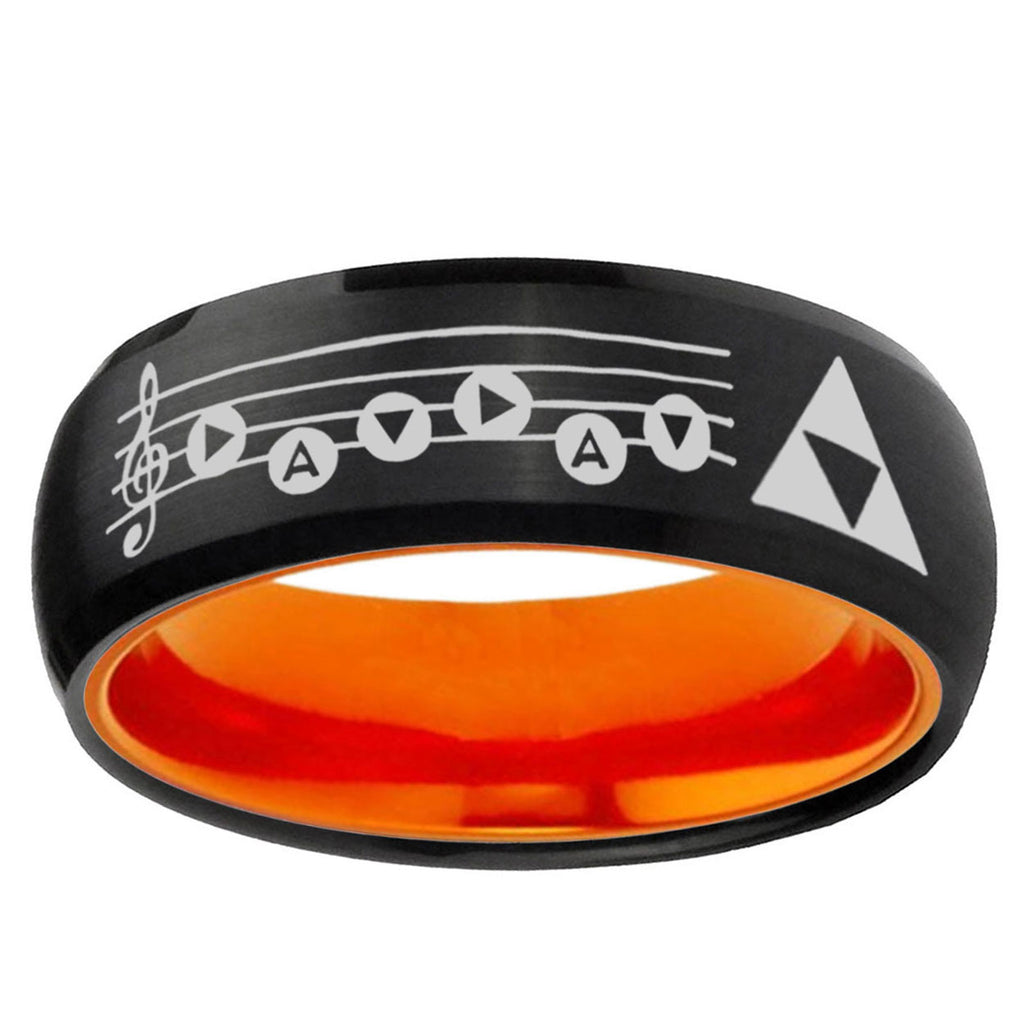 Ocarina Songs Zelda Dome Black Orange Mens Tungsten Ring