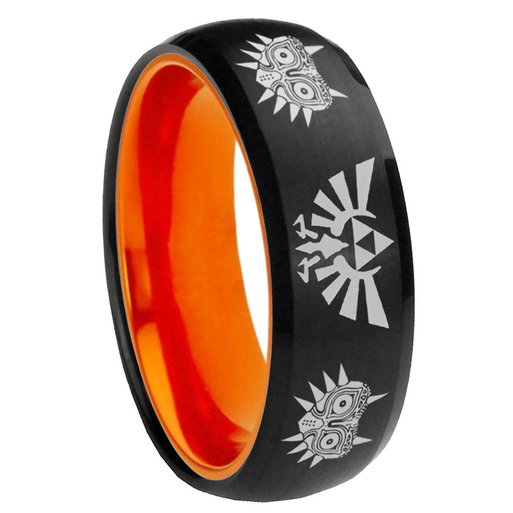 8mm Zelda Majora's Mask Dome Black Orange Mens Tungsten Ring