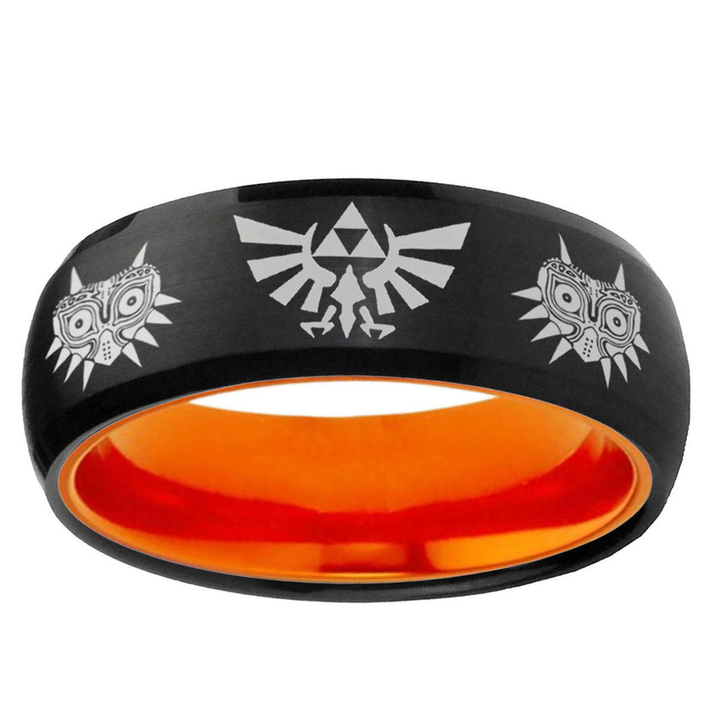 Zelda Majora's Mask Dome Black Orange Mens Tungsten Ring