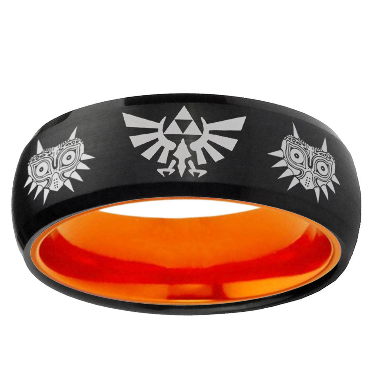 Zelda Majora's Mask Dome Black Orange Mens Tungsten Ring