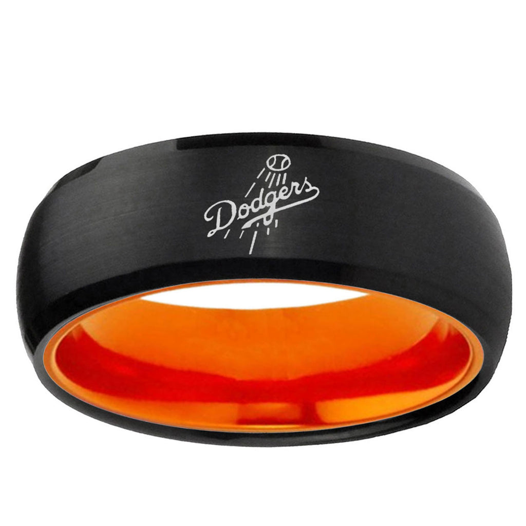 LA Dogers MLB Baseball Dome Black Orange Tungsten Ring